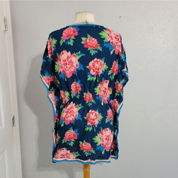 Matilda Jane Tunic Top Medium Swim Cover Up Boho Floral Fringe pink blue - Picture 4 of 6